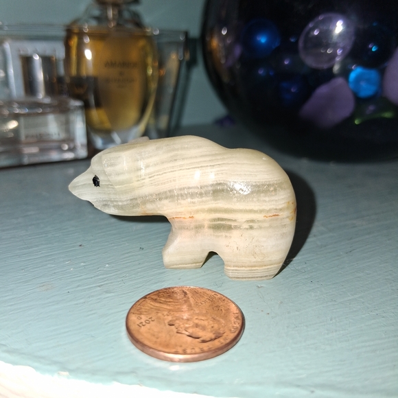 Other - Striped Stone Bear Figurine for Small Pets